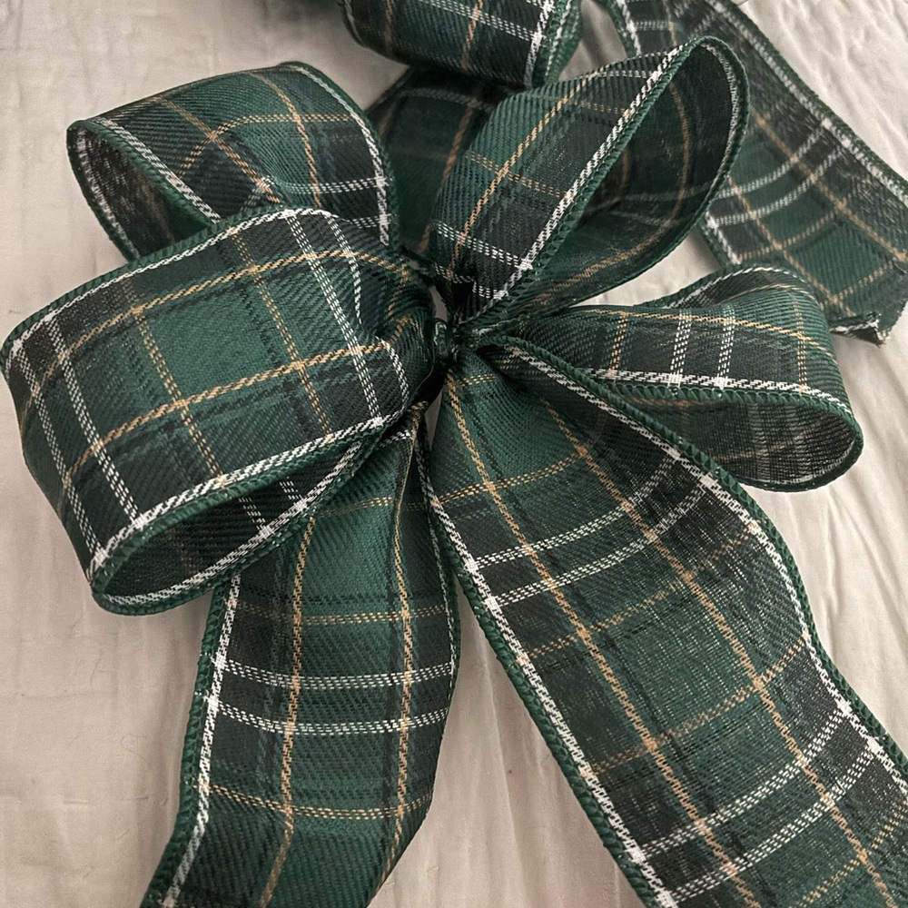 Hand Crafted Holiday Bow Green Plaid Ribbon Custom Orders Welcome Final Sale